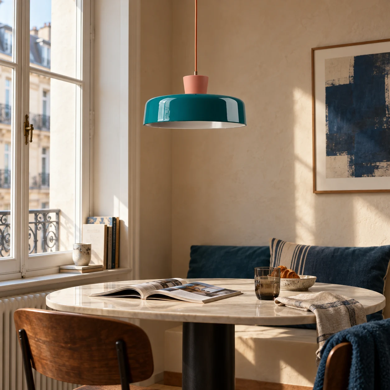 Suki pendant lamp in a bright reading and breakfast corner