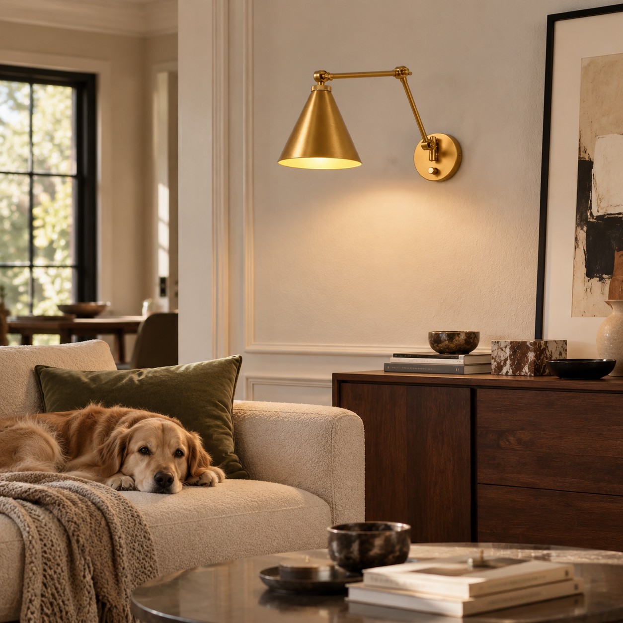 Jove brass swing arm wall sconce