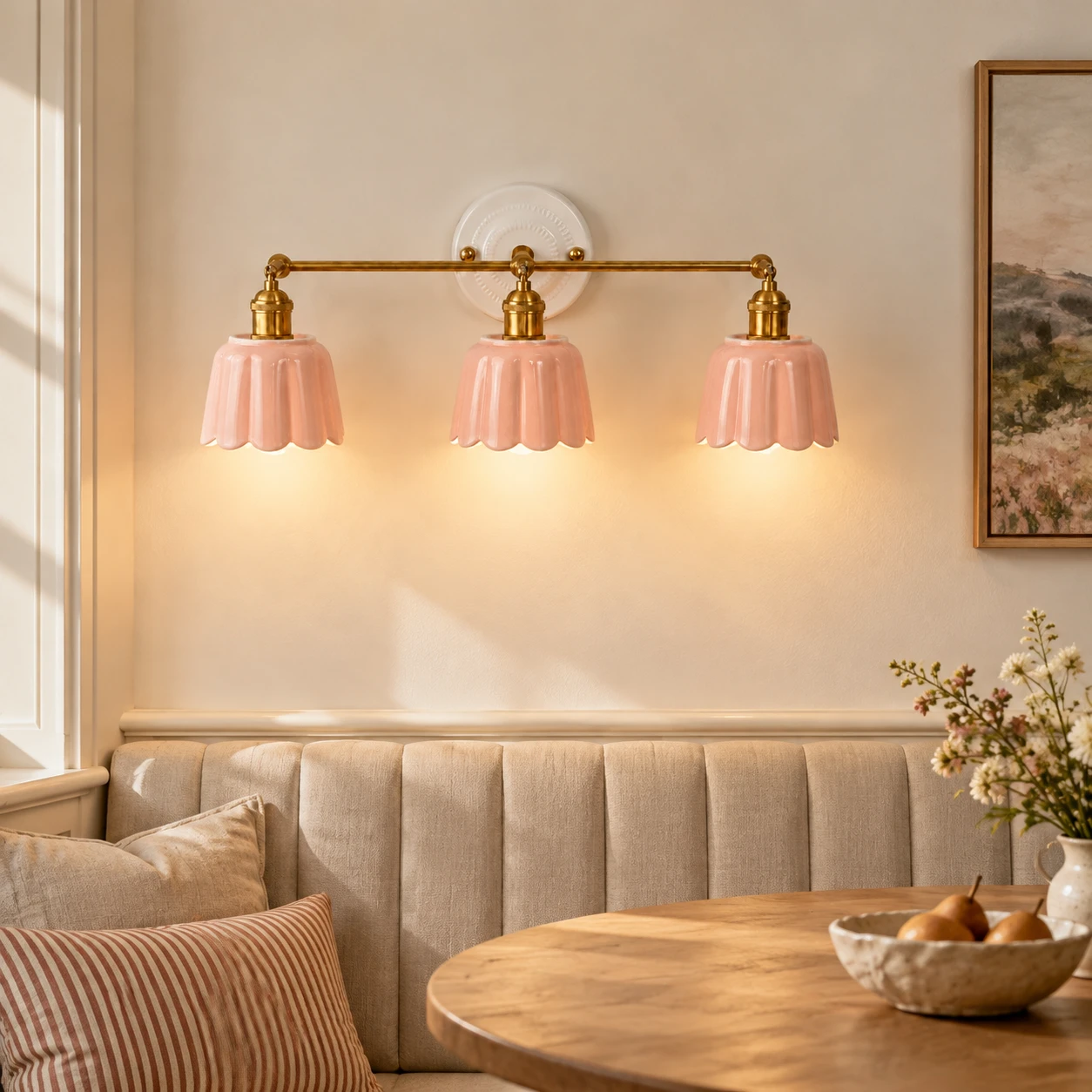 Fleur Vintage Petal Ceramic Vanity Light - dining banquette