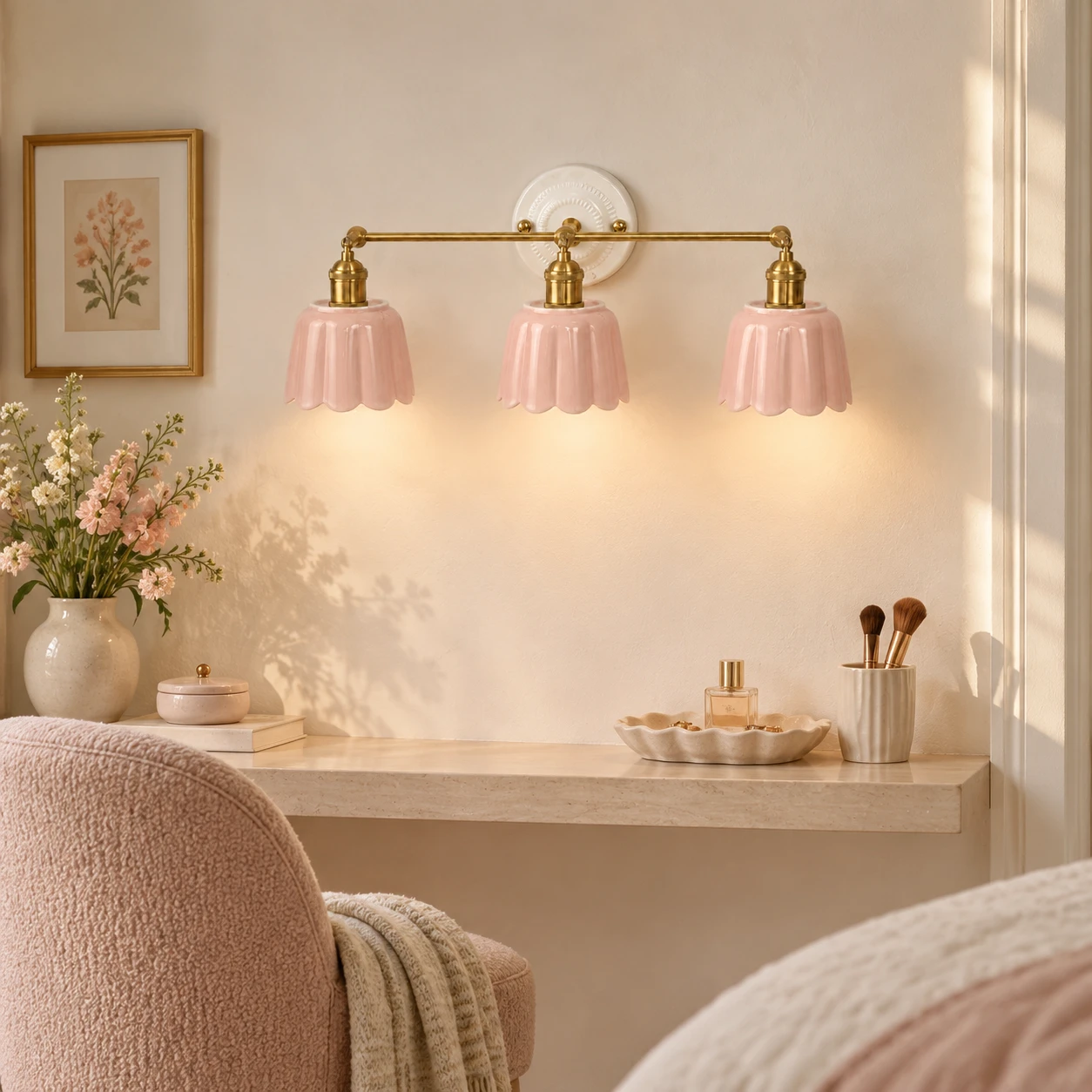 Fleur Vintage Petal Ceramic Vanity Light - pink bedroom