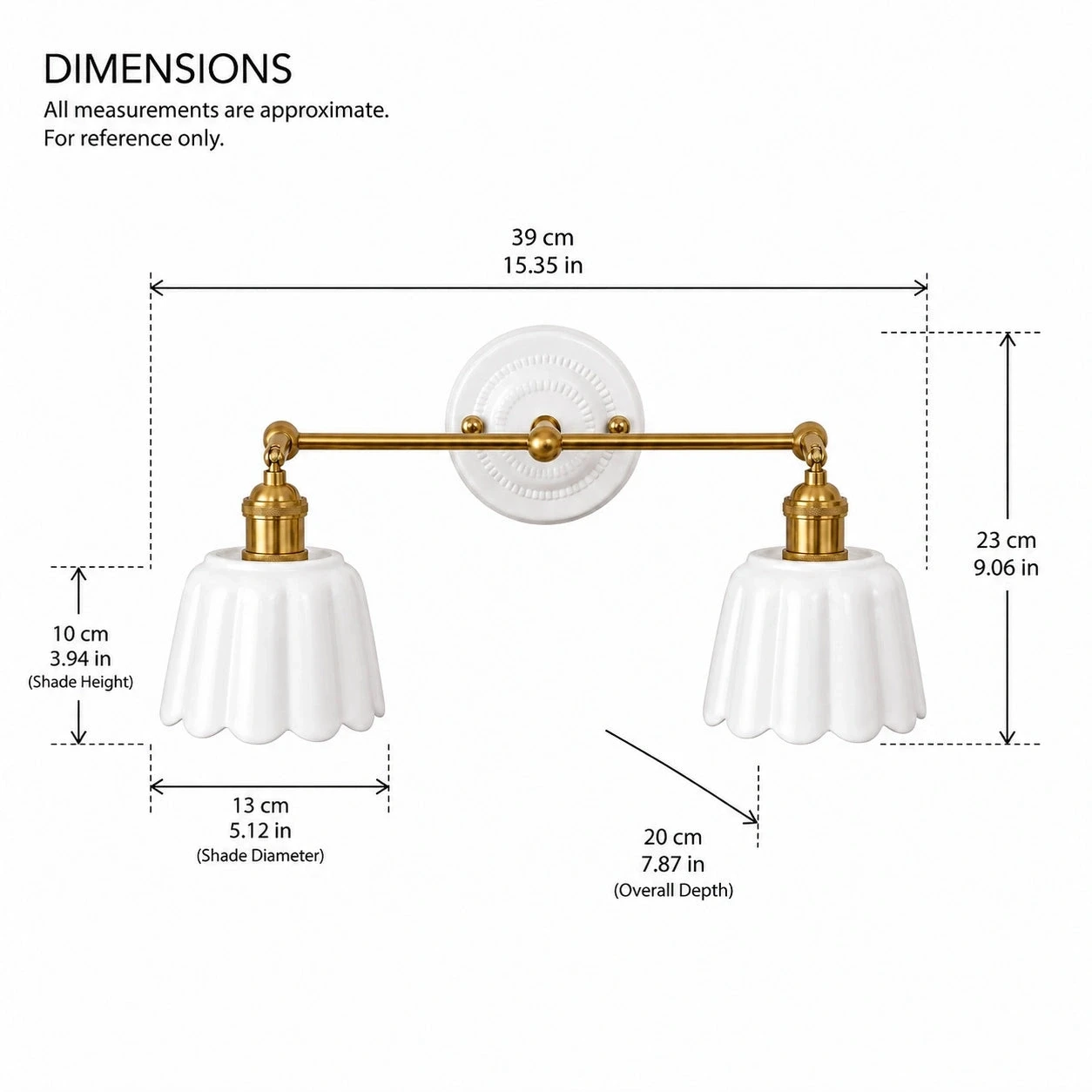 Fleur Vintage Petal Ceramic Vanity Light - size 3 light