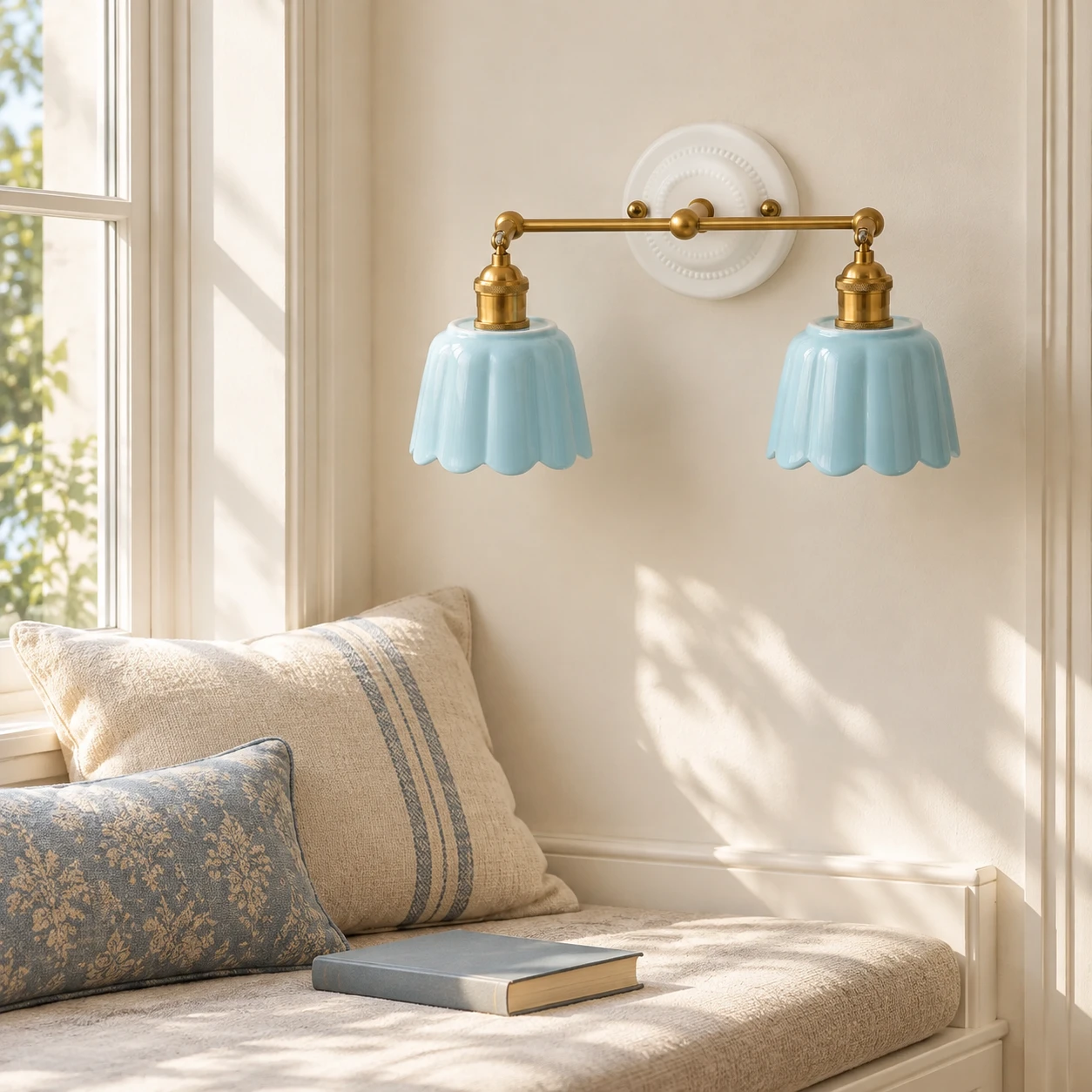 Fleur Vintage Petal Ceramic Vanity Light - window reading