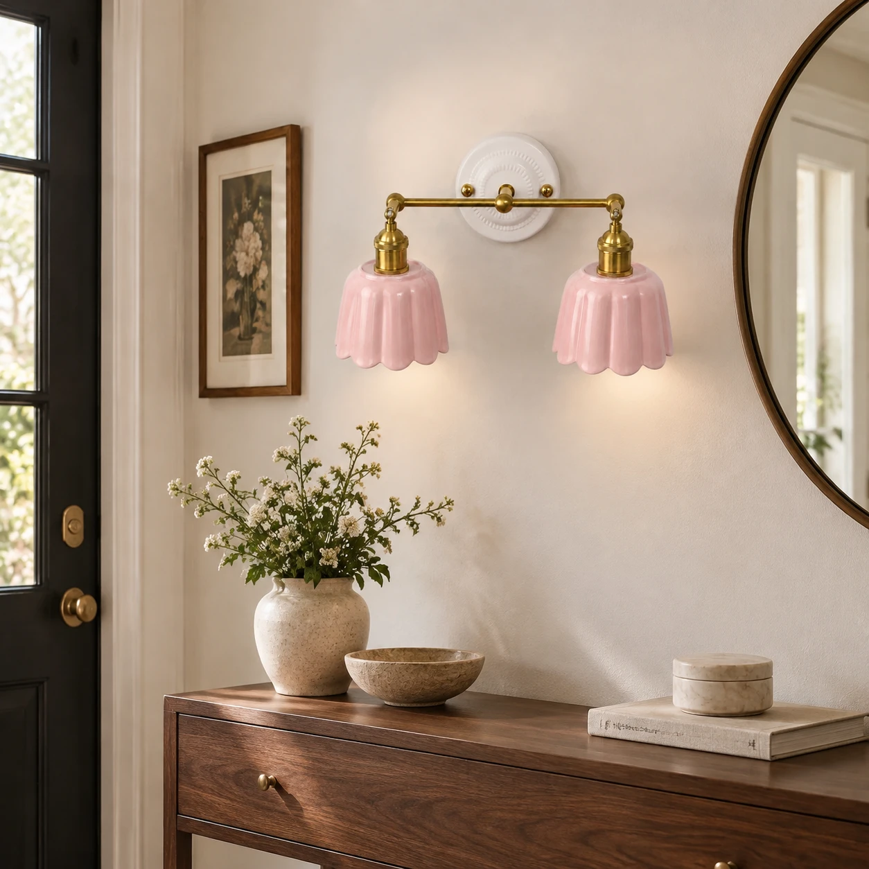 Fleur Vintage Petal Ceramic Vanity Light - entryway