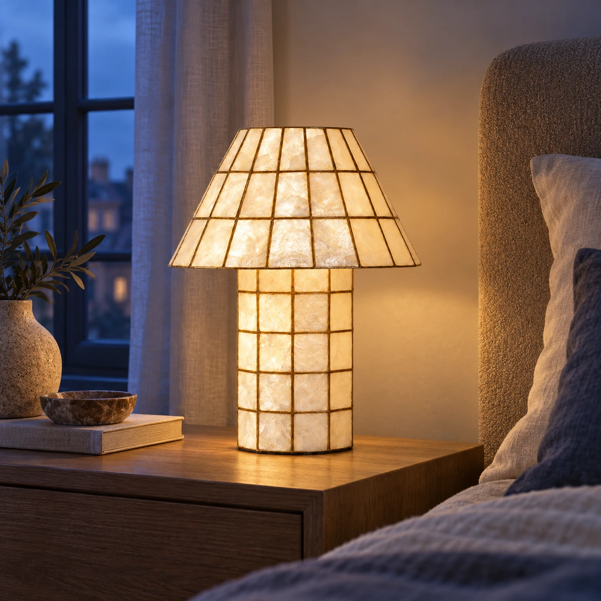 Capiz lamp at blue hour