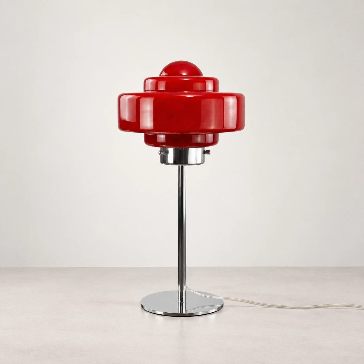 Red and chrome table lamp