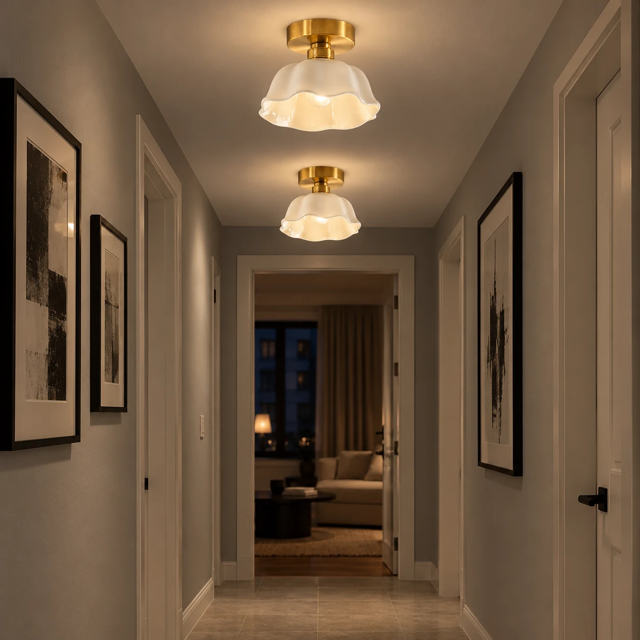Florielle White Ceramic Flower Light gallery corridor flush pair