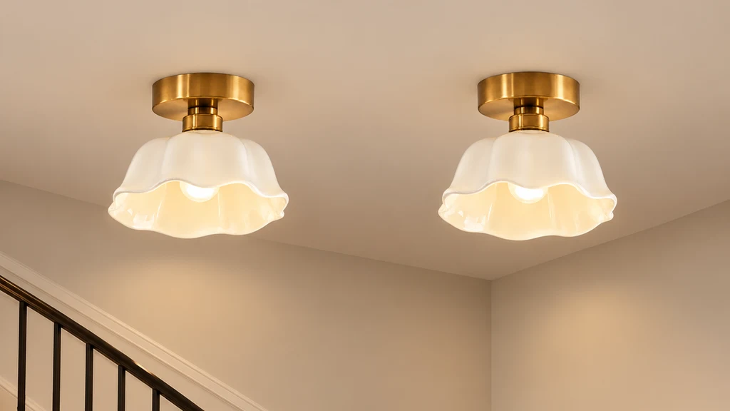 Two Florielle flush mounts above a stair landing