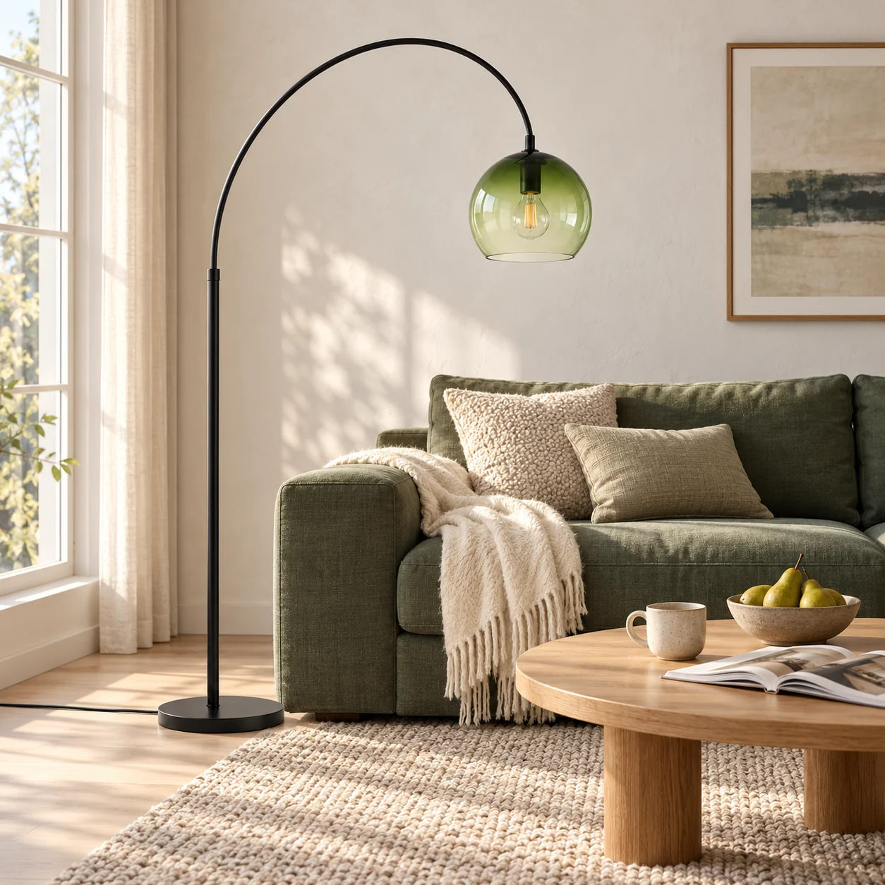 Arden floor lamp beside a sofa and coffee table