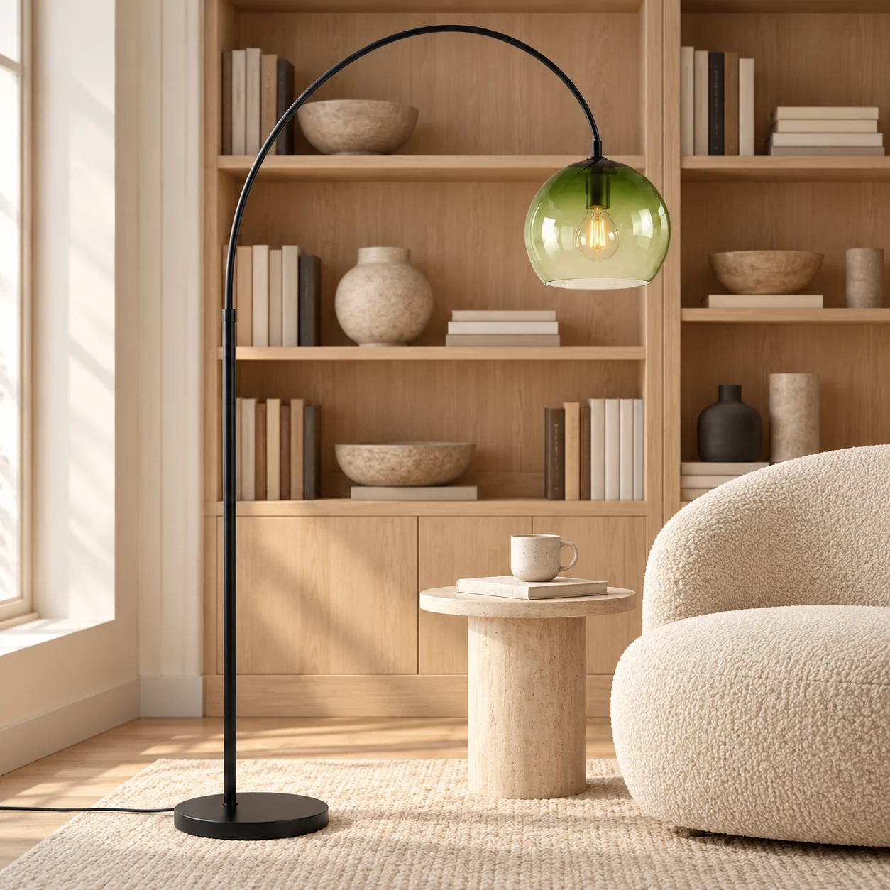 Arden floor lamp in front of a bookcase