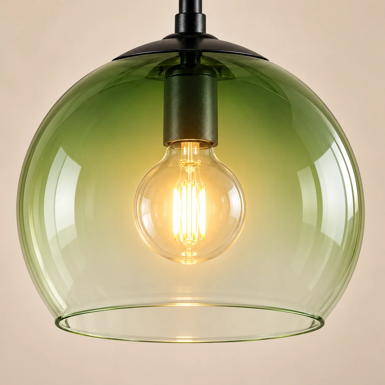 Close view of the green glass globe