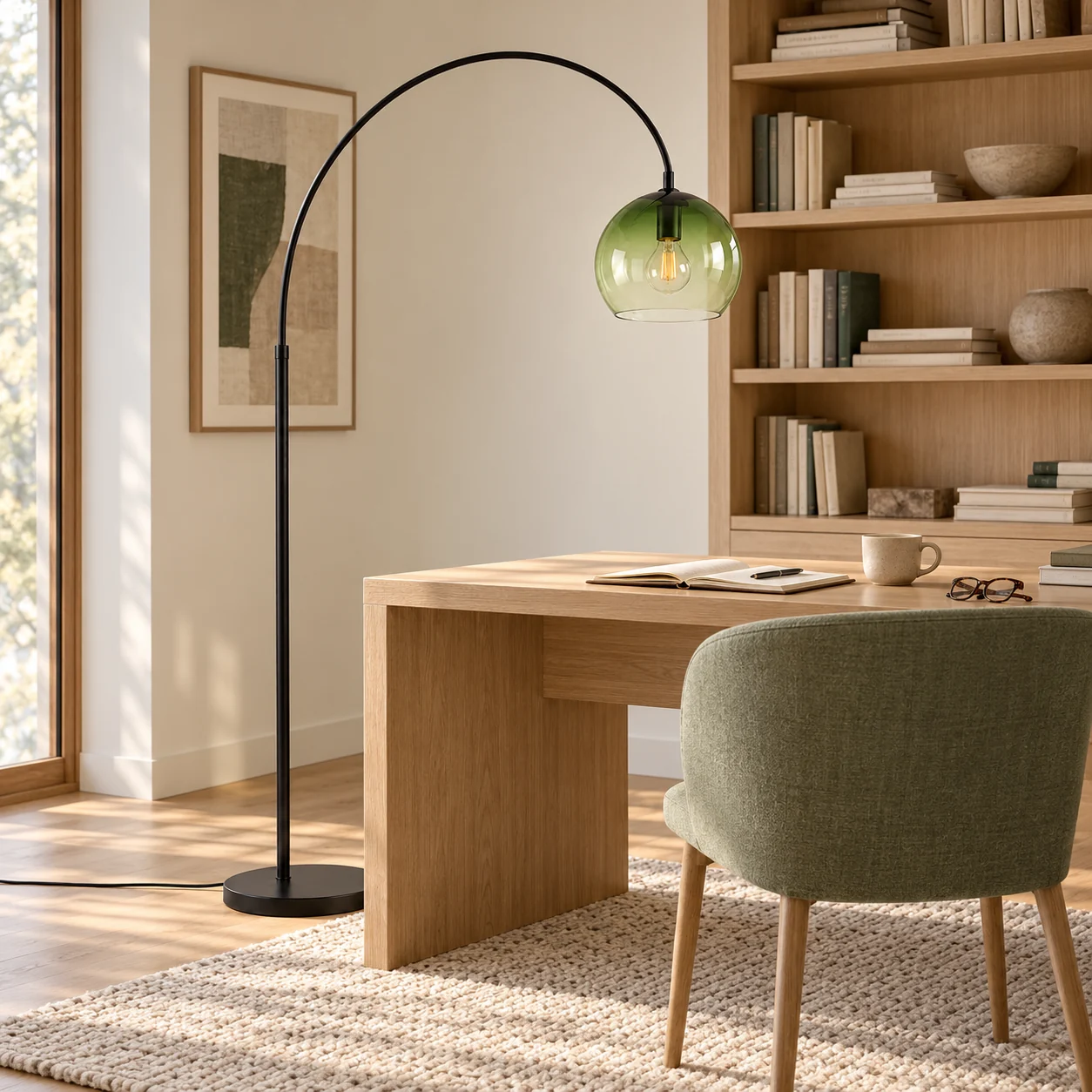 Arden floor lamp beside a working desk